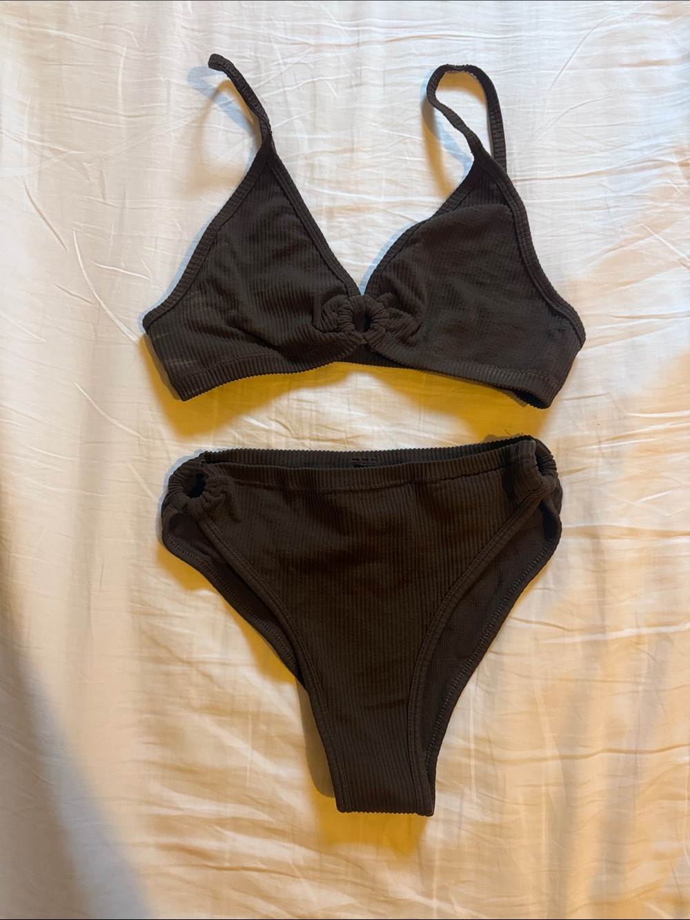 Urban Outfitters Dark Brown Ribbed Knot Bikini Set